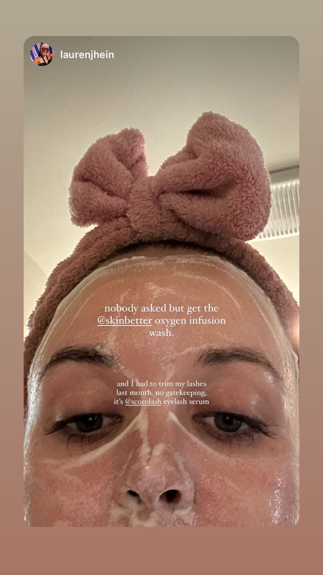 A selfie picture showcasing our beautiful customer's results using our Scorolash Eyelash Volumizing Growth Serum and her experience using our products